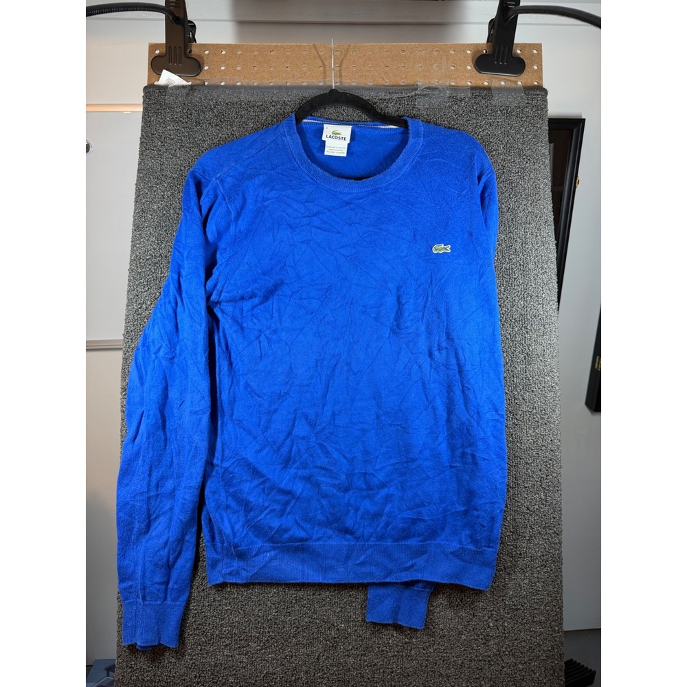 Lacoste Crew Neck Sweater Mens 4 Blue Long Sleeve Crocodile Logo Pullover